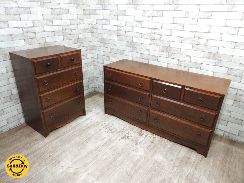 ジャパンビンテージ オーク材 チェスト & ワイドチェスト サイドボード  中古品 買い取りしました。祖師ヶ谷大蔵店 出張買取もお任せ下さい。