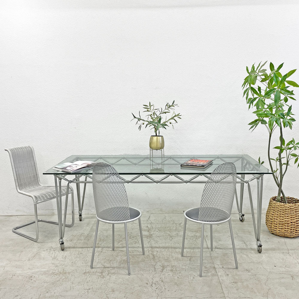 システム180 SYSTEM180 ガラストップテーブル ミーティングテーブル W205cm キャスター付き ドイツ ～幾何学な造形美～