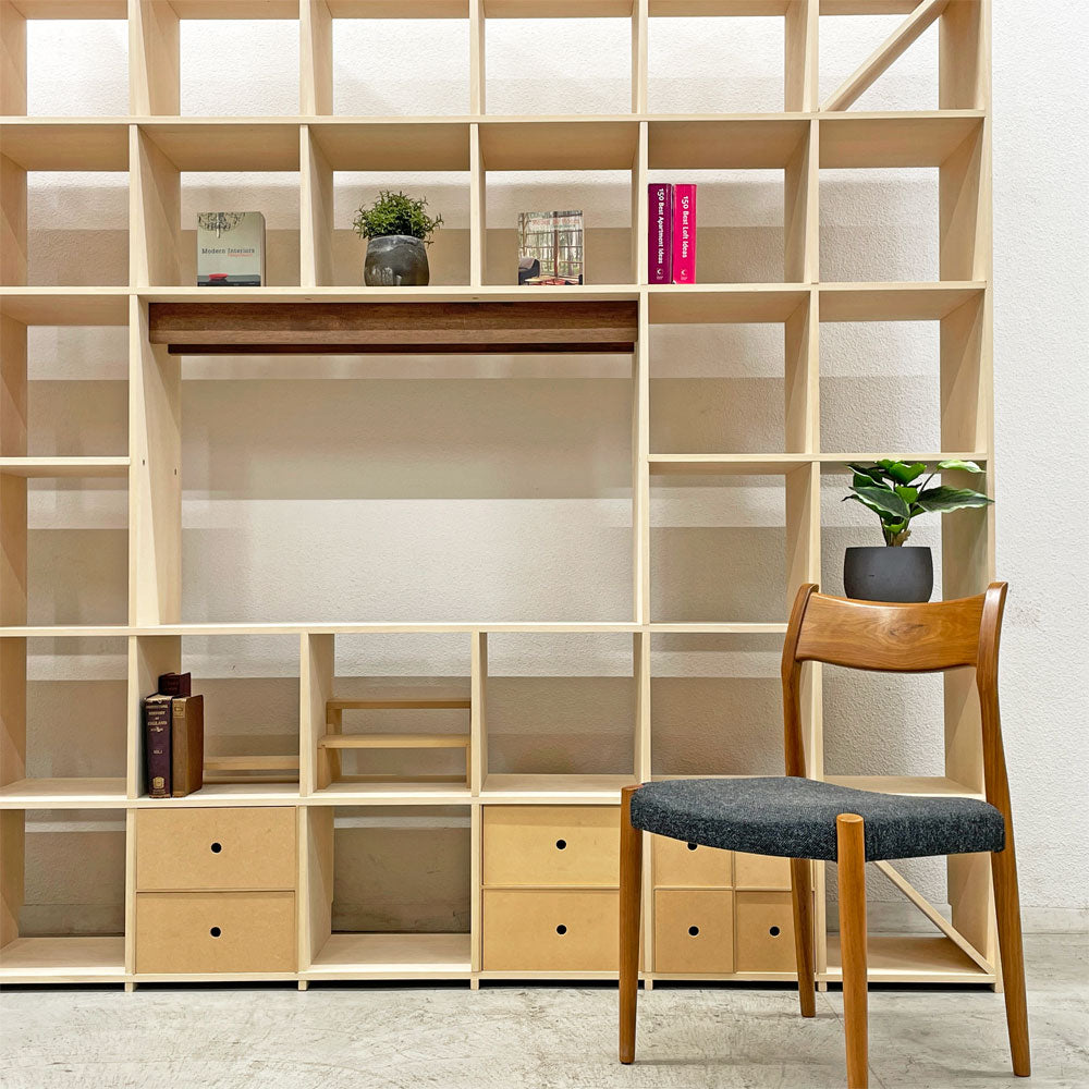 マルゲリータ margherita シェルフ 開口部のある本棚 縦7コマ×横7コマ-223 SHELF-AR-ROOM W240cm 引き出しユニット×3 本棚の中の棚×3個セット 総定価約25万円 ～ミニマルなデザインと圧巻の壁面～