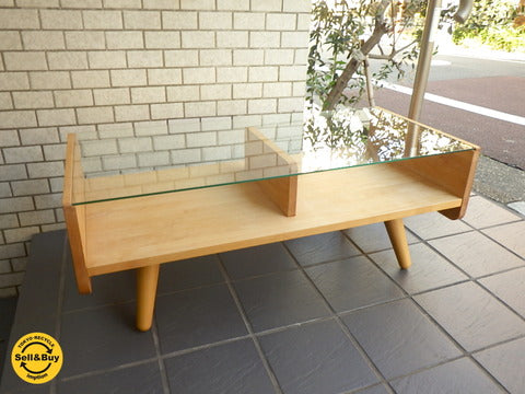 モモナチュラル Momo Natural コモ COMO ガラス コーヒーテーブル アルダー材 ～ 優しい風合い素材とすっきりとしたガラストップのテーブル【買取と販売とレンタルのお店】