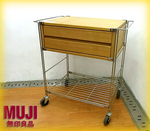 即売必至アイテム再入荷！ 用途は自由！！ 思い思いの使い方が楽しめる！！！ 小回りの効く便利なアシスタント♪ MUJI （ 無印良品 ） 『 タモ材 ボックスキッチンワゴン・セット  』