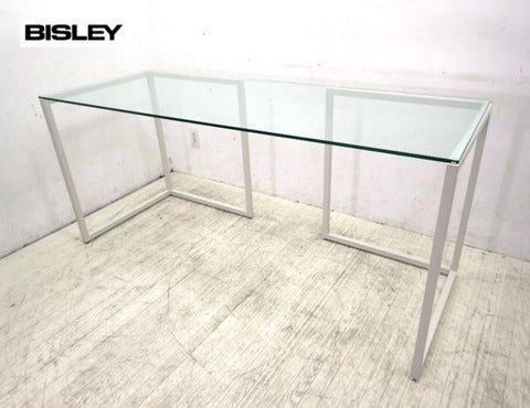 英国女王から認められたファニチャーメーカー～ BISLEY ビスレー ガラス天板 デスク L-FOOT 白【買取と販売とレンタルのお店】