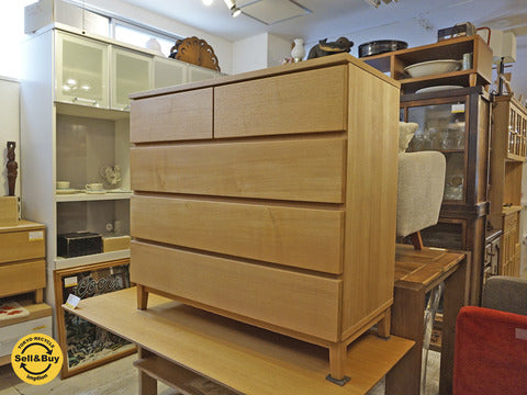 無印良品 MUJI タモ材 4段チェスト ワイドチェスト チュラル 旧サイズ 幅95.5cm 廃番～ シンプルモダンで、お部屋のインテリアにフィットする収納家具【買取と販売とレンタルのお店】
