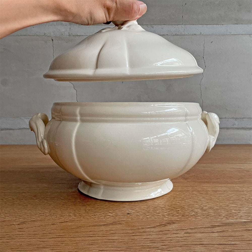 【学芸大学店】サルグミンヌ窯 Sarreguemines スーピエール スープチュリーン スープ鍋 陶器 1920-50年代 フランス ビンテージ French Vintage アンティーク アイボリー ♪ 買取させていただきました。