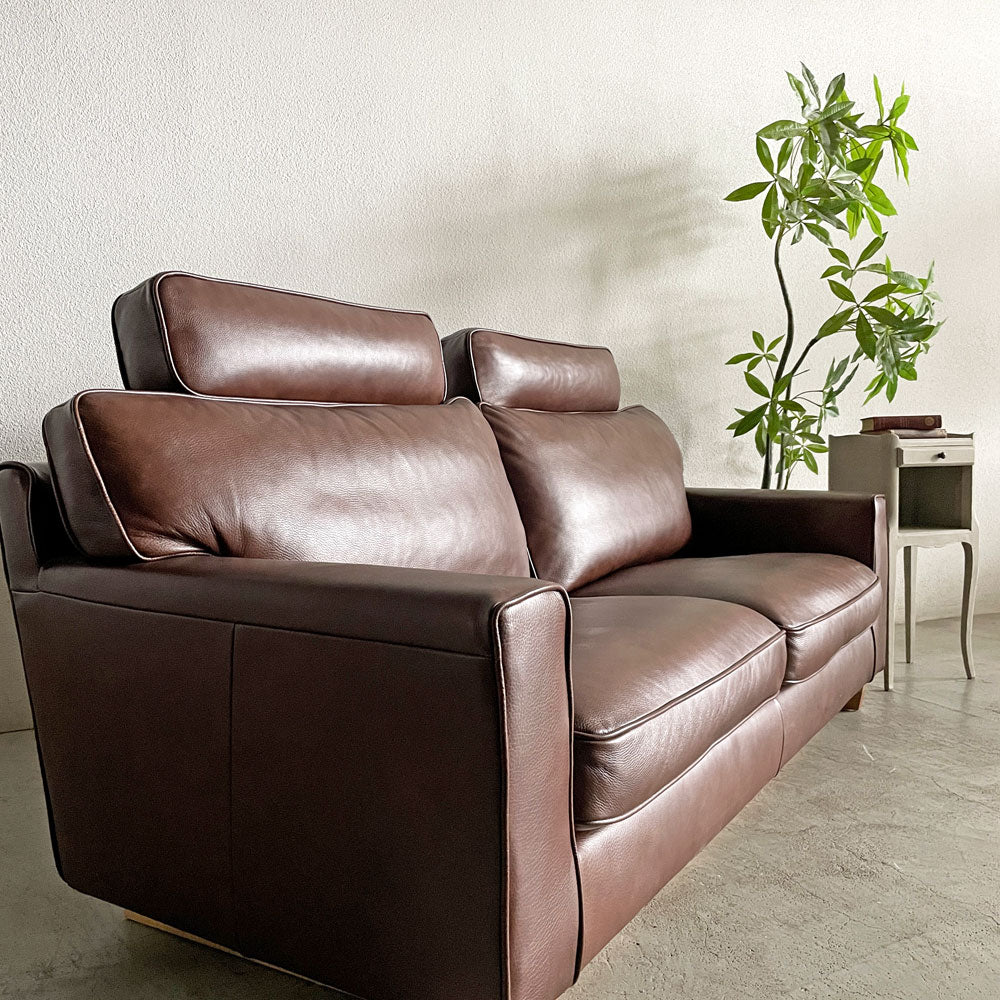 アクタス ACTUS ファイブバイファイブ five by five ティスタ TYSTA 3シーターソファ W194cm ミドルアーム 本革 ブラウンレザー オーク材脚 ヘッドレスト付 松岡智之 合計定価￥328,900- ～ 首は大切です ～