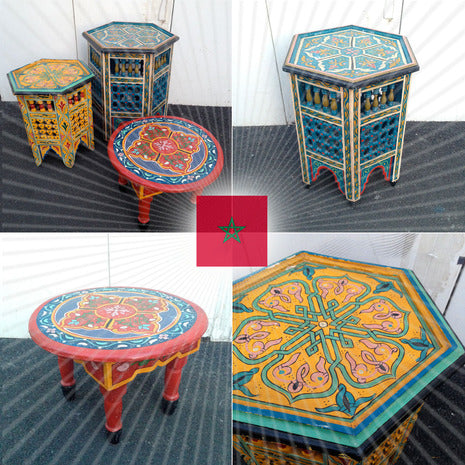新入荷アイテムを一挙に3点★極彩色豊か！モロッコ製の異国情緒溢れる個性的なハンドペイントテーブル3種★【買取＆販売＆レンタル】