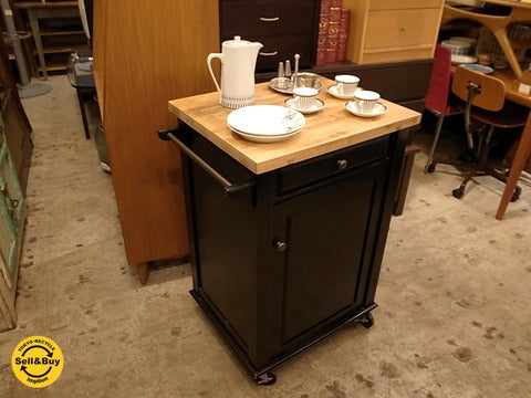 US カントリースタイル キッチンカウンター 作業台 キッチンアイランド ワゴン 無垢材天板 ～ 2トンカラーの絶妙な色合いのキッチンカウンター【買取＆販売＆レンタル】