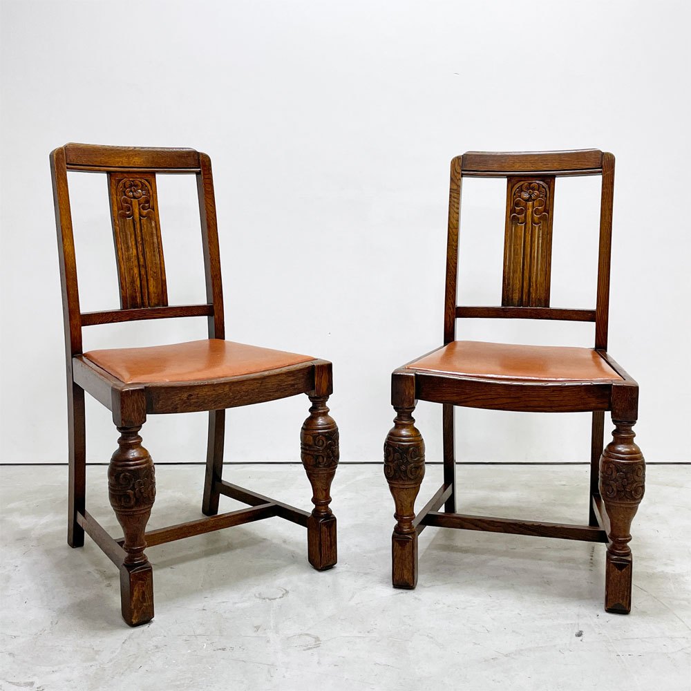 【祖師ヶ谷大蔵店】UKビンテージ vintage オーク材 ダイニングチェア バルボスレッグ PVCレザー 英国家具 アンティーク 買取させていただきました。