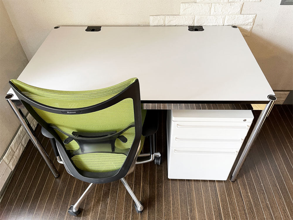 ユーエスエムハラー USM Haller モジュラーファニチャー ハラーテーブル プラス ホワイトラミネート天板 W125×D75cm アクセスポイント&高さ調節機能付 ～自分だけのワークスペース～