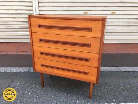 デンマーク チーク材 4段 スモールチェスト 北欧家具 ～ 人気の北欧家具で拘りあるお部屋づくりを。 【買取と販売とレンタルのお店】