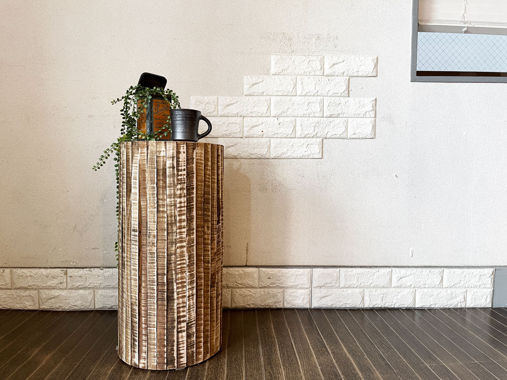 アデペシュ a.depeche コレクトウッド ラウンドハイスツール ナチュラル H60cm サイドテーブル 花台 リサイクルウッド 定価￥30,250-  中古品  買い取りしました。