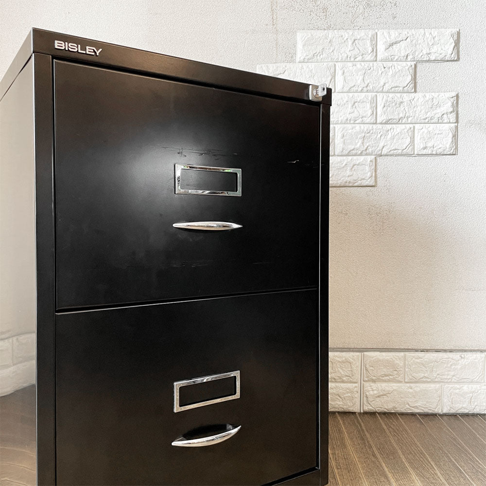 ビスレー BISLEY ベーシック BASIC Fシリーズ 2F ファイリングキャビネット 2段 ブラック ノーマルベース 鍵付 イギリス 定価￥79,200- ～衰えしらずのキャビネット～