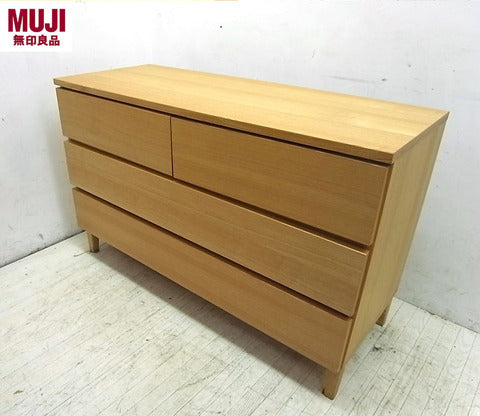 細々したものを収納できる、仕切り付きの便利なチェスト☆ MUJI 無印良品 木製チェスト 3段ワイド タモ材 廃盤 w115cm　【買取と販売とレンタルのお店】