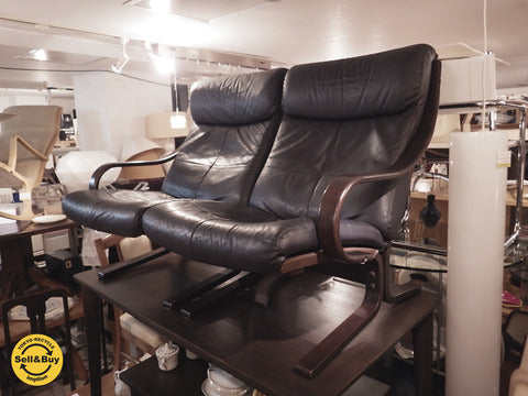 ”FUJI FURNITURE” 富士/フジファニチア 曲げ木x本革 セパレート 2シーターソファ ～北欧スタイルなデザインが魅力的～【買取と販売とレンタルのお店】