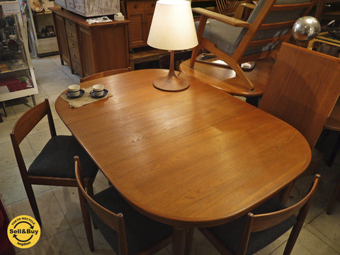 北欧 ビンテージ エクステンションダイニングテーブル チェア 張替え済み チーク材 ～素朴な佇まいの中に、造りの良さを感じられる美しい家具～【買取りと販売とレンタルのお店】