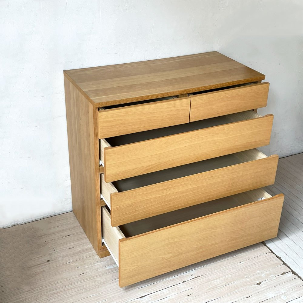 【下北沢店】無印良品 MUJI オーク無垢材 木製チェスト 収納家具 4段5杯 ナチュラル シンプルデザイン W88cm 買取させていただきました。