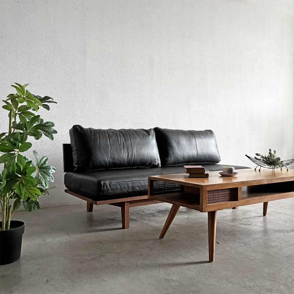 マスターウォール MASTERWAL リッツ RITZ 3シーターソファ 3人掛け ウォールナット無垢材 W180cm 本革 ブラックレザー 定価￥517,000- 展示美品 ～ あらゆる