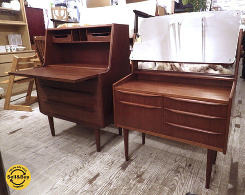 北欧ビンテージ　チーク材　ドレッサーチェスト/ライティングビューロー デスク～細部に至るまで感じられる北欧の意匠～【買取と販売とレンタルのお店】