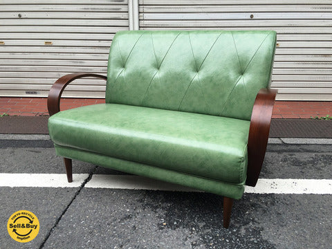 ビーカンパニー B-COMPANY ニューレザーシリーズ クールベ 2人掛け ソファ ライトグリーン ～ 可愛らしさとスタイリッシュさを併せ持つソファ。 【買取と販売とレンタルのお店】