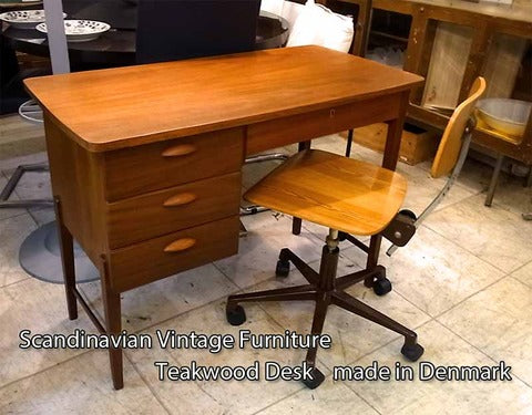 北欧 ビンテージ デンマーク製 チーク材デスク 片袖キャビネット ～ 洗練されたデザインと機能性 【販売と買取とレンタルのお店】