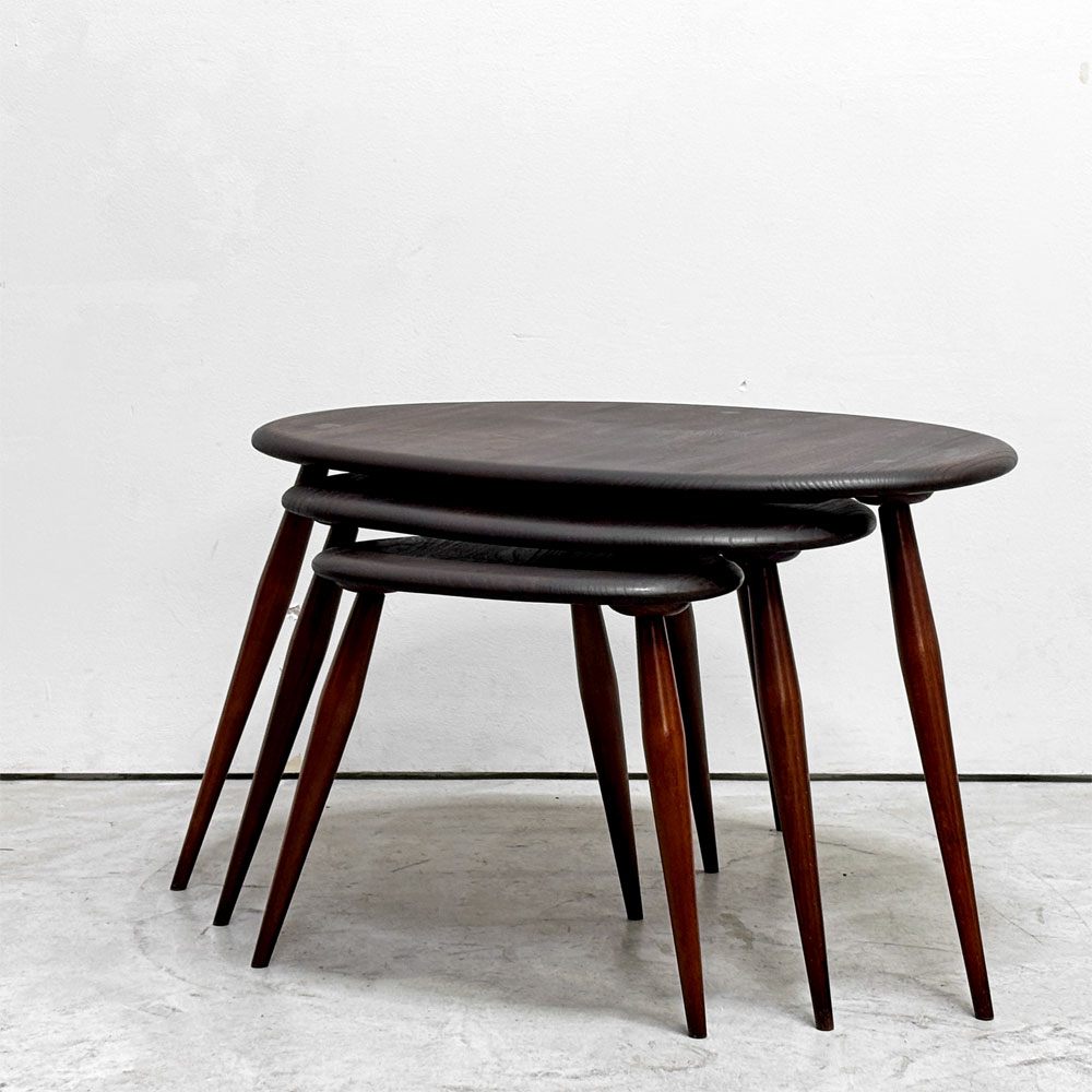 【祖師ヶ谷大蔵店】アーコール ercol ペブル PEBBLE 354 ネストテーブル nest of tables サイドテーブル ビーチ×エルム材 ブルーラベル UKビンテージ 買取させていただきました。