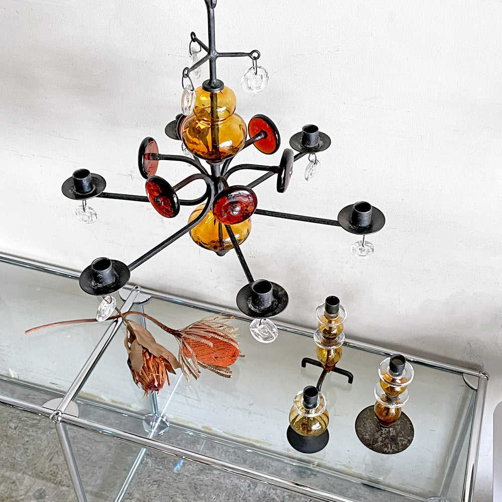 【自由が丘店】ボダ BODA Erik Höglund エリック・ホグラン ガラス オニオン キャンドルホルダー ＆ シャンデリア アンバー 60's ビンテージ スウェーデン 北欧雑貨 計4点 買取させていただきました。