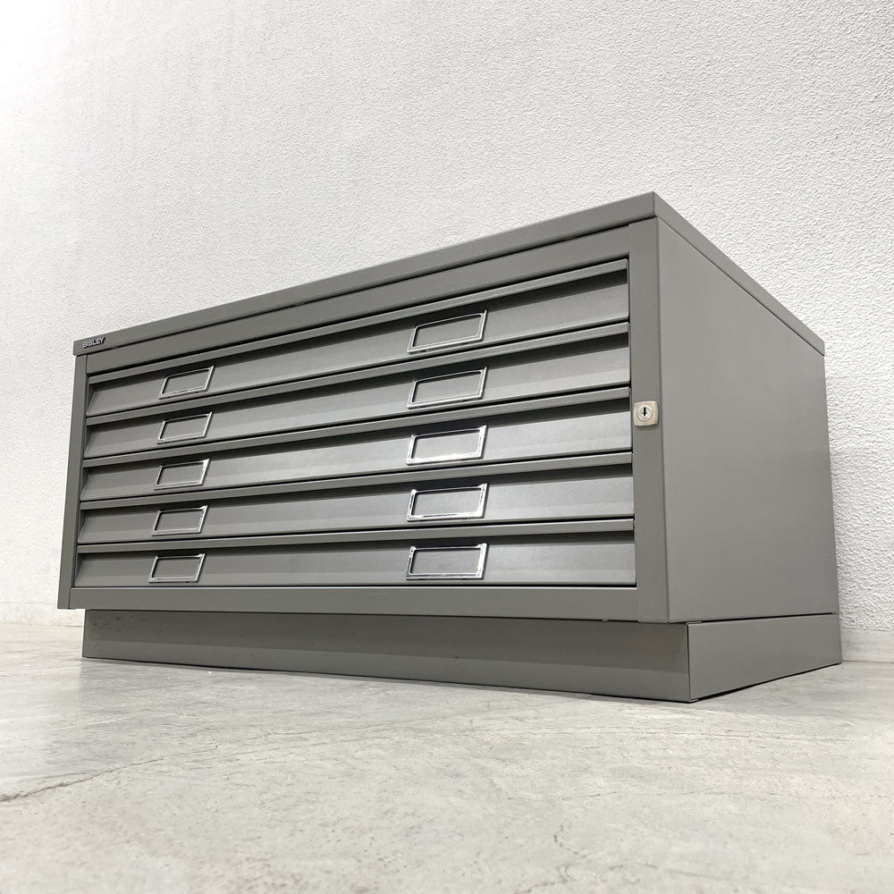 【登戸BASE店】ビスレー BISLEY FCB43 マップケース Map case A1サイズ 抽斗5段 ストレート色 イギリス製 シルバー キャビネット ドロワー チェスト 引出 ストレージ UK 英国家具 27.5万円の品 買取させていただきました。