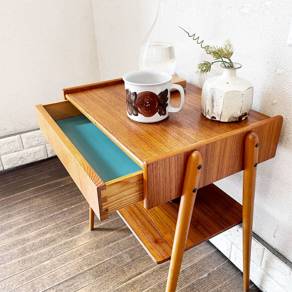 デンマークビンテージ Danish Vintage チーク材×ビーチ材 ベッドサイドテーブル W47cm 1ドロワー 北欧家具 talo取扱 ～ワンルームにも馴染む小ぶりな北欧家具～