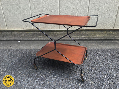 北欧ビンテージ チークプライウッド アイアンフレーム ワゴン ～ 人気のデンマークビンテージアイテムで拘りのお部屋づくりを。 【買取と販売とレンタルのお店】