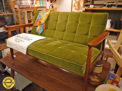 カリモク60 karimoku Kチェア モケットグリーン ２P Sofa カフェスタイルの定番ロングセラーアイテム♪【買取と販売とレンタルのお店】