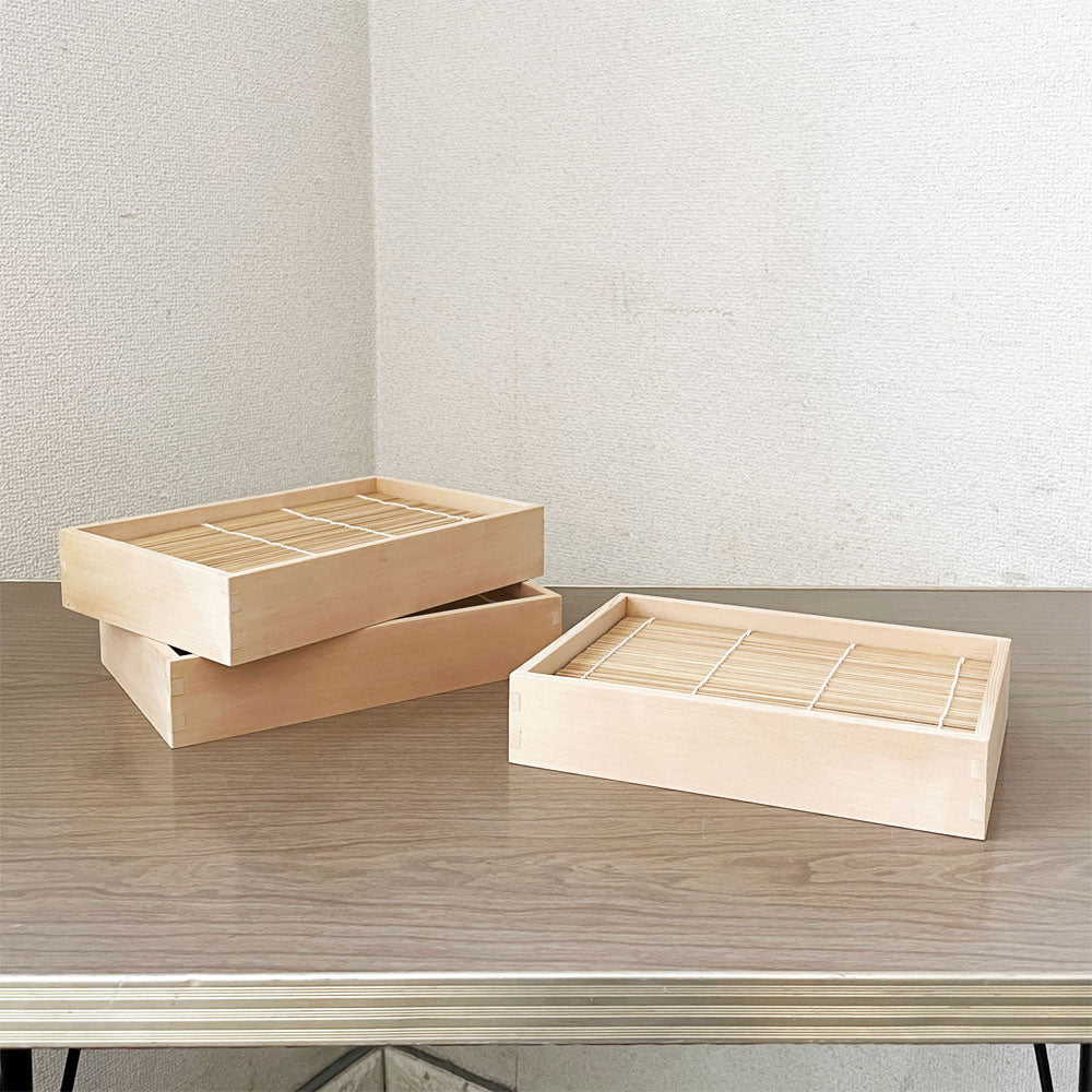人間国宝 中川清司 工芸店ようびオリジナル せいろ そば皿 木曽檜 竹すだれ 20×14cm 中川木工芸 未使用保管品 定価￥37,400- 計3点  中古品  買い取りしました。