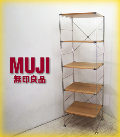 汎用性の高い機能的な収納！ MUJI / 無印良品のロングセラーアイテム 『 ステンレスユニットシェルフ ・ タモ材棚セット ・ 大 （ 5段 ） 』 入荷！！ 【買取＆販売＆レンタル】