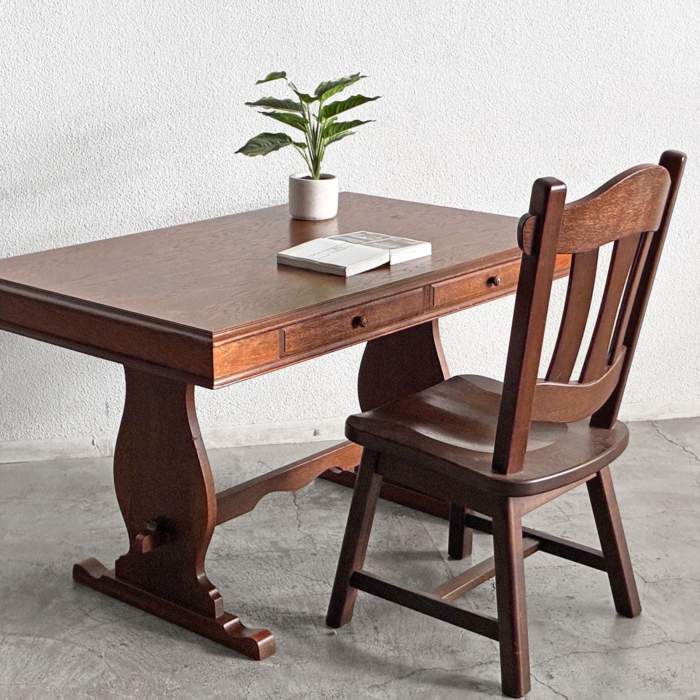 【登戸BASE店】三越家具 ブルージュ Brugge オーク無垢材 ダイニングテーブル W120cm 4ドロワー 英国カントリースタイル 現カントリーハウス ビンテージ 買取させていただきました。