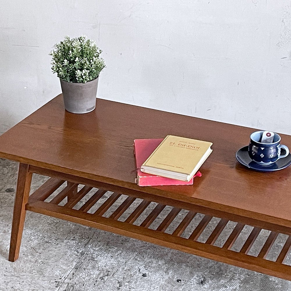 パシフィックファニチャーサービス P.F.S. ローテーブル DH TEA TABLE WITH SHELF Lサイズ ダークブラウン ナラ材 マガジンラック付 ～歴史が紡いだUSビンテージ