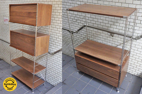 無印良品 MUJI / ステンレスユニットシェルフ ウォールナット材～用と美の実現。無印の人気シリーズをお洒落に昇華した逸品【買取りと販売とレンタルのお店】