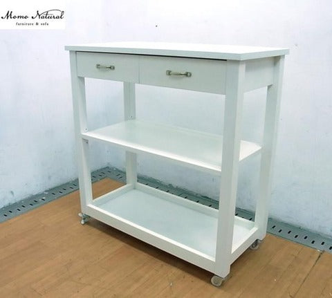 譲れないスペースに～Momo natural モモ ナチュラル 白いタイルトップ キッチンワゴン 【買取＆販売＆レンタル】