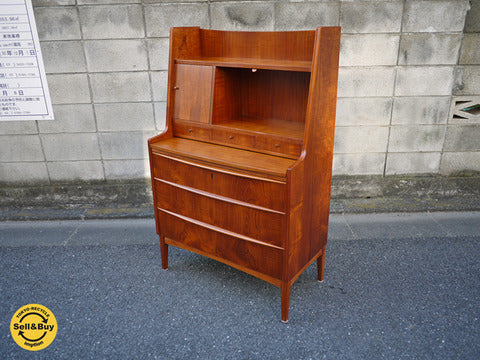 デンマークビンテージ チーク材 ライティングビューロー 鍵付き ミラー 【買取と販売とレンタルのお店】