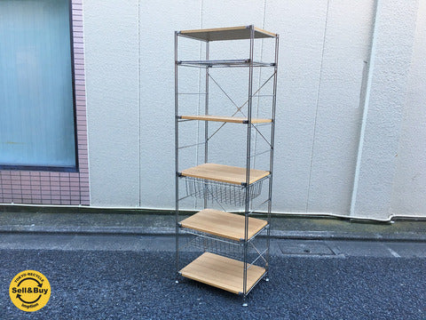 無印良品 MUJI タモ材 ステンレス ユニットシェルフ 6段 幅56cm ステンレスワイヤー棚・ワーヤーバスケット付属 ～ 汎用性に優れたシェルフ。 【買取と販売とレンタルのお店】