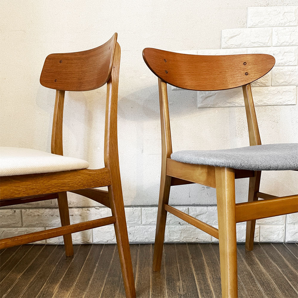 ファーストラップ FARSTRUP サイドチェア No.210 ダイニングチェア チーク材×ビーチ材 ファブリック座面 ライトグレー デンマーク 北欧ビンテージ ～ 絵になるビンテージチェア ～