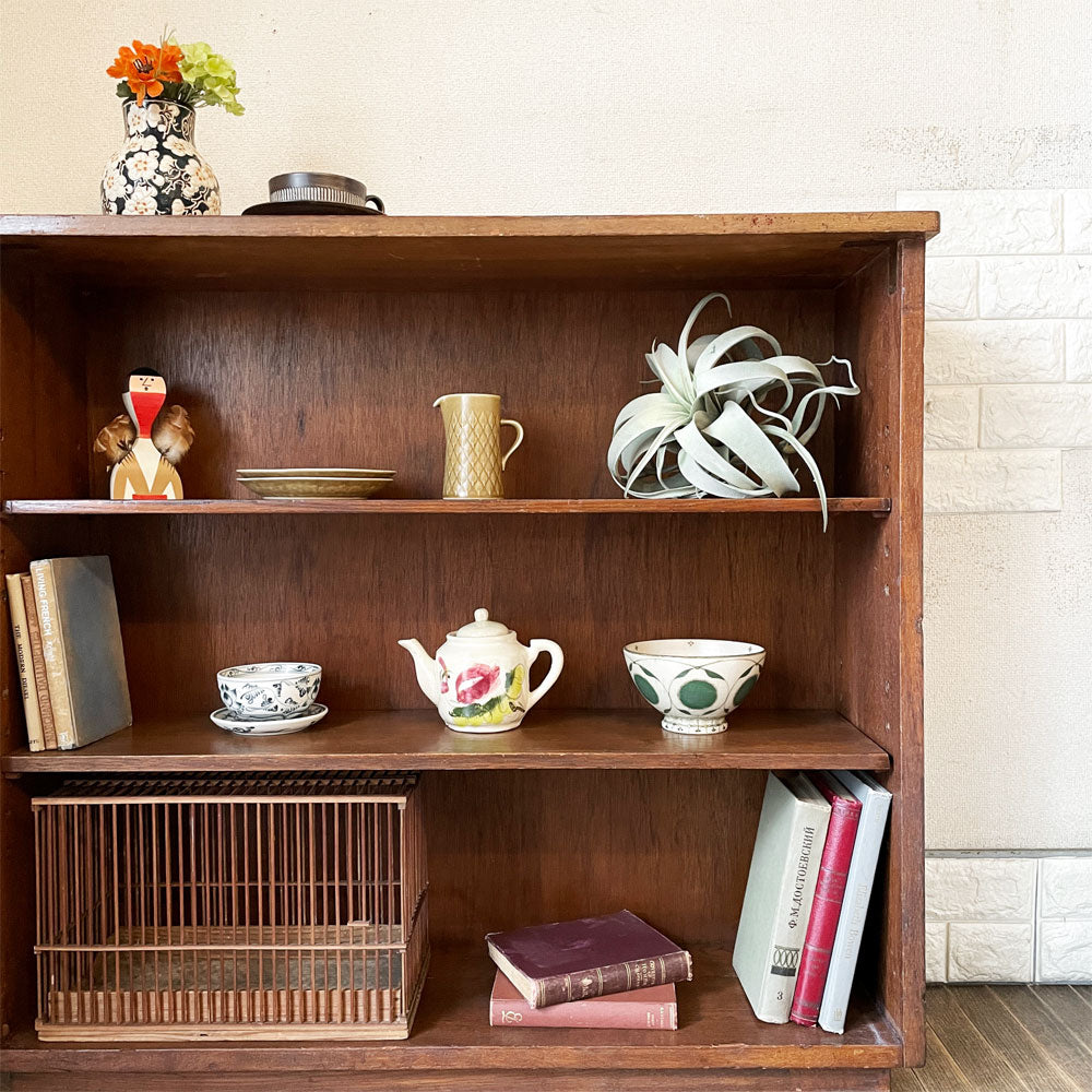 ジャパンビンテージ Japan Vintage 木製ブックケース 本棚 飾り棚 3段 W93.5cm 昭和レトロ 古家具 ～ホッとする古家具の魅力～