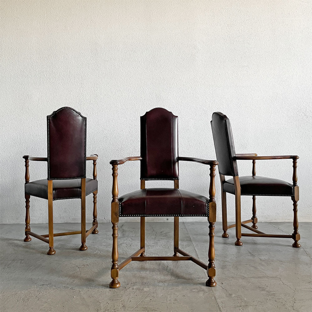 【登戸BASE店】バロッサバレンティ VARO,S.A. VALENTI カクトワール Caquetoire アームチェア ウォールナット材 本革 レザー ボルドー系 鋲打ち スペイン 参考価格￥208,000- 計3脚 買取させていただきました。