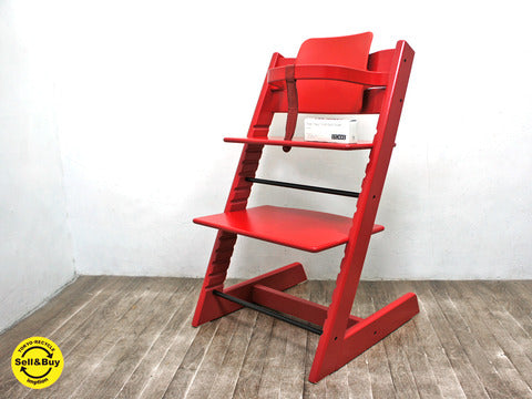 廃盤・旧木製ベビーガード＋背もたれ＋延長グラインダーのフルセット！ ノルウェー STOKKE / ストッケ社 ベビーチェアの元祖 『 TRIPP TRAPP / トリップトラップ 』 レッドカラー！