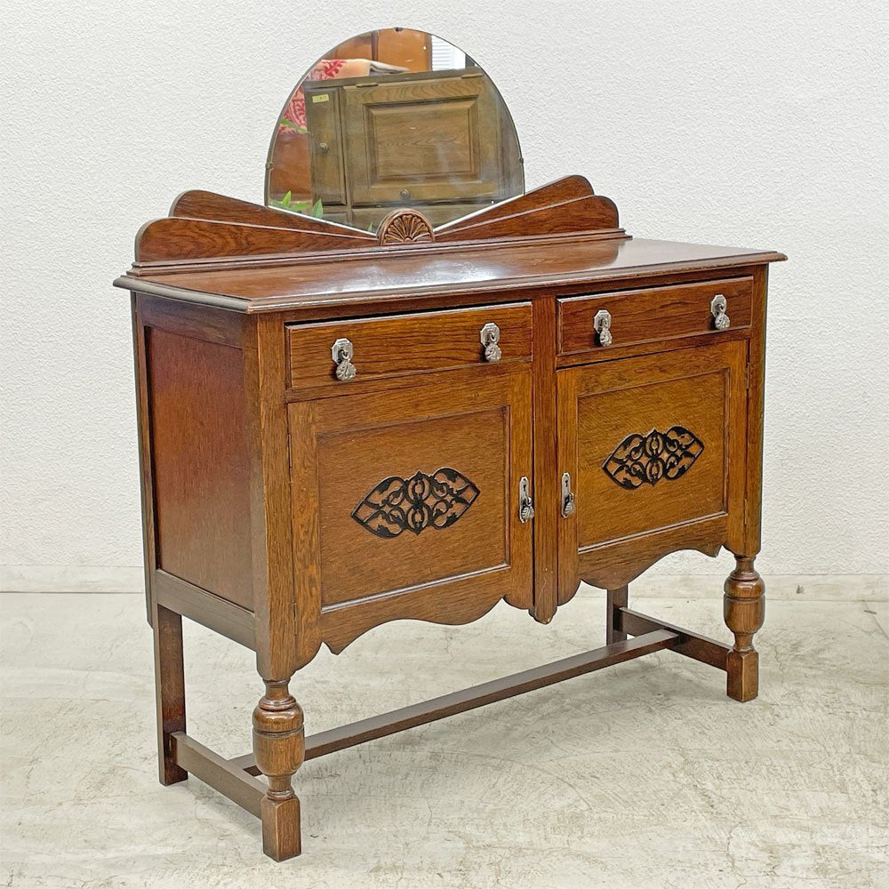 UKビンテージ オーク材 ミラーバックサイドボード＆マホガニー材 コンソールキャビネット  ～量産にはない特別な一台～