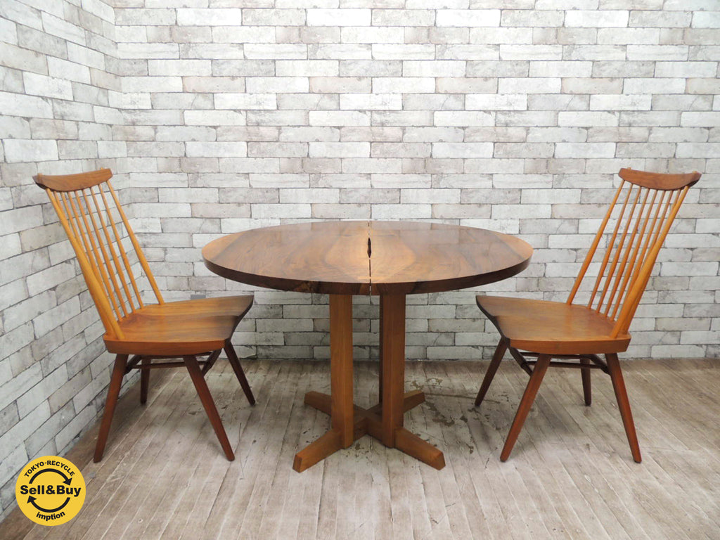 ジョージ・ナカシマ 桜製作所 ウォールナット無垢材 ラウンドテーブル & CN104 ニューチェア NEW CHAIR 2脚 買い取りしました。祖師ヶ谷大蔵店 出張買取もお任せ下さい。