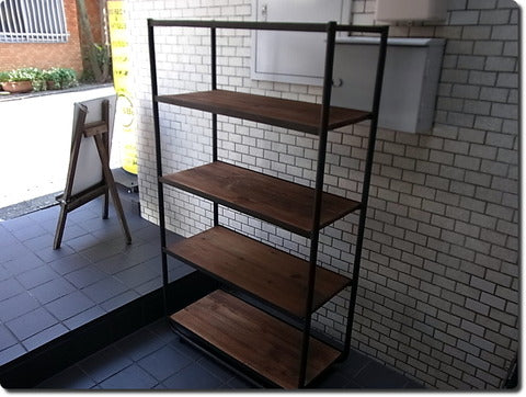 Iron × Old Wood Shelf ブラックアイアン 4段 シェルフ 古材～イマジネーションが湧いてくるシェルフ【買取と販売とレンタルのお店】