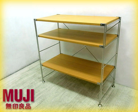 汎用性の高い機能的な収納！ MUJI / 無印良品のロングセラーアイテム 『 ステンレスユニットシェルフ （ タモ棚基本セット・ワイド・小 ）3段 』 入荷！！