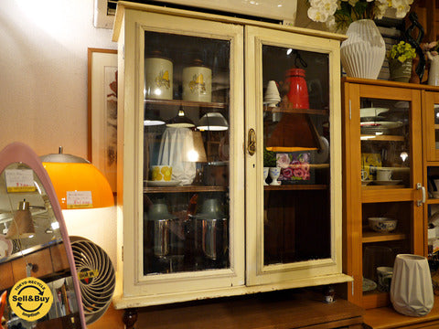 UK ヴィンテージ ペイント  キャビネット 英国 オーク材 シャビーシック～柔らかみのあるオフホワイトと力強いダークオークの融合【買取と販売とレンタルのお店】