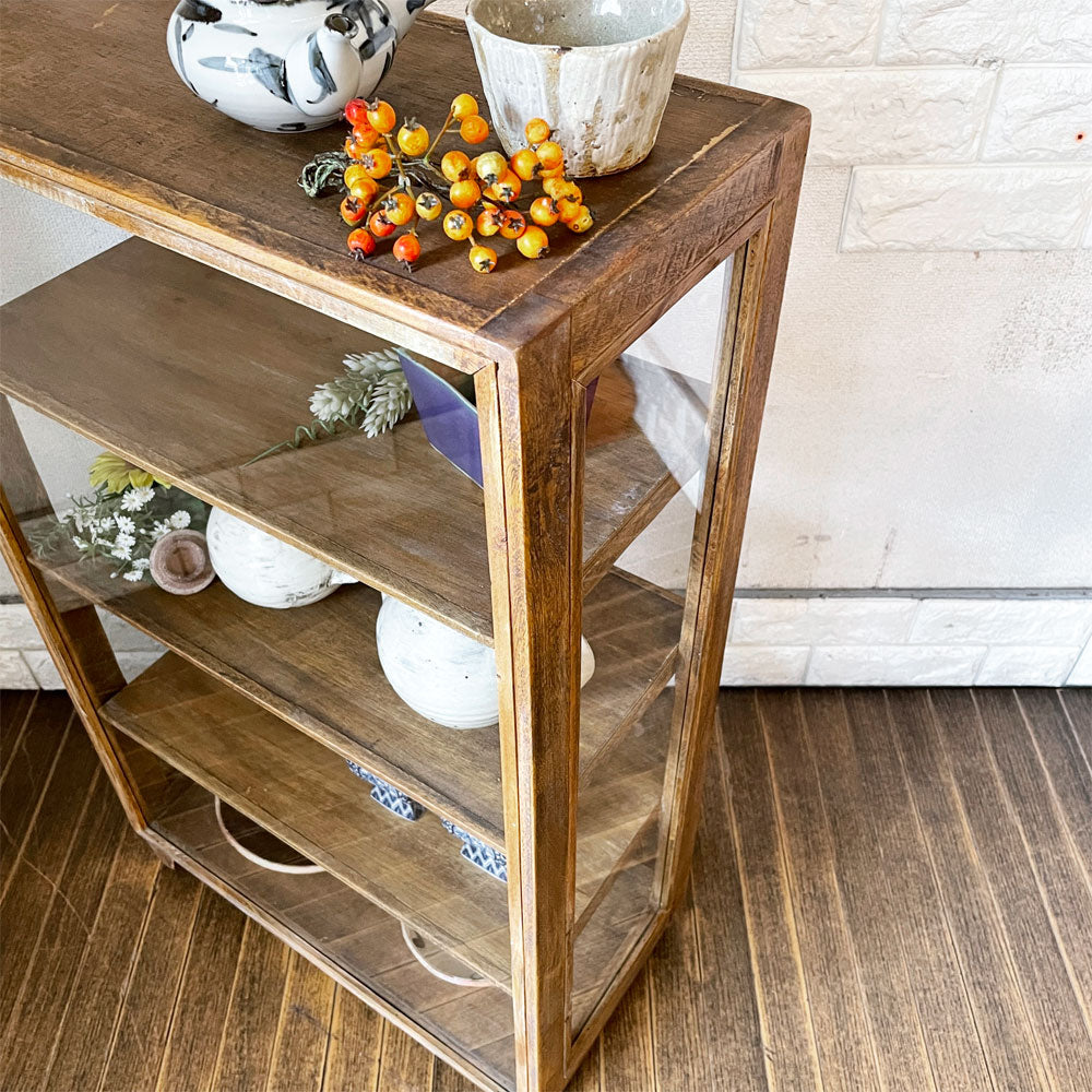 オールドメゾン old maison ガラスキャビネット Glass Cabinet No.OMU849N オープンシェルフ ディスプレイケース 飾り棚 4段 W50cm マンゴー材 ～ 引き継がれ、増していく美しさ ～