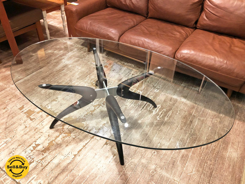 ポラダ porada デヌオ オーバル リビング テーブル DENUO OVAL LIVING TABLE ガラステーブル ローテーブル W148 定価20万超 廃番品　中古品 買い取りしました。学芸大学店 出張買取もお任せ下さい。