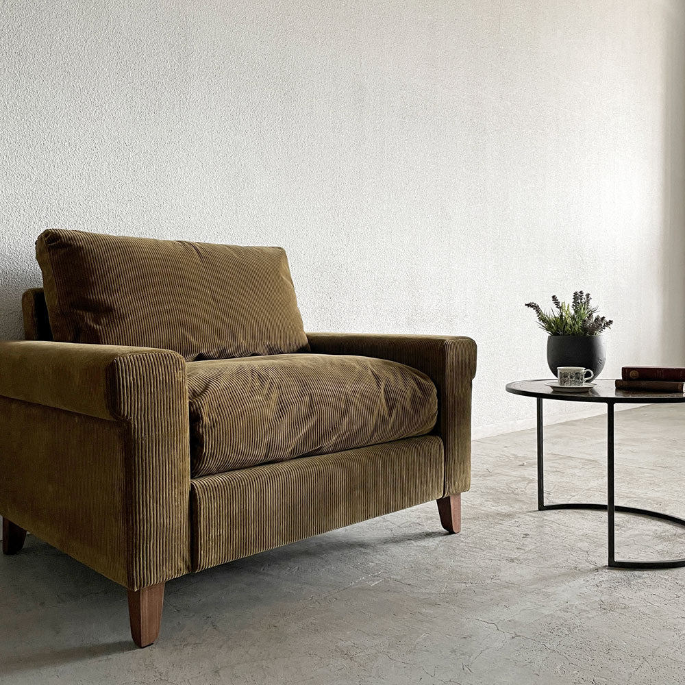 トラックファニチャー TRUCK FURNITURE FKソファ FK SOFA 1.5シーター F-21 グリーンコーデュロイ ウォールナット無垢材 定価￥315,700- ～ For EverybodyでもFor Meでもある ～